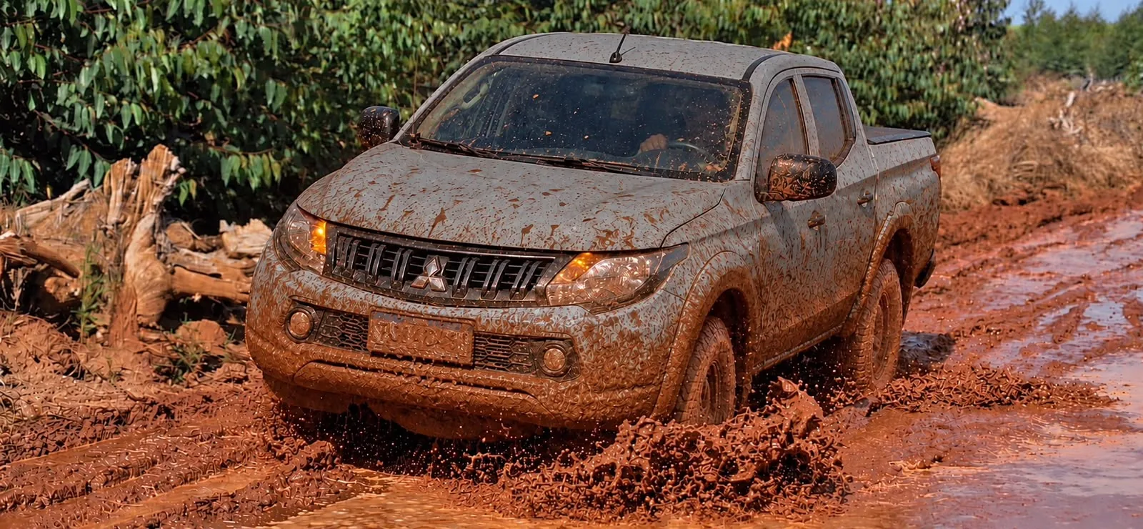 Veículo 4x4 em terreno com lama